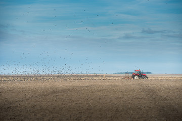 Obraz na płótnie Canvas Tractor plowing field