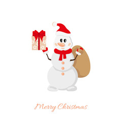 Postcard Snowman with bag and gifts