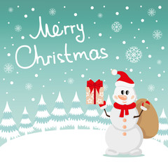 Postcard Snowman and snow