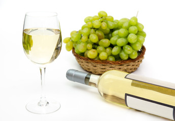 Yellow wine with grapes