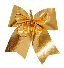 Golden bow isolated on white background