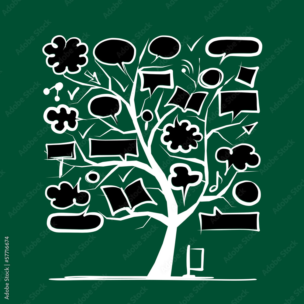 Poster sketch of tree with arrows and frames for your design