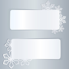 Blank white winter banners with snowflake shapes
