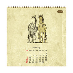 Calendar 2014, february. Art horses for your design