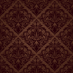 Seamless brown floral vector wallpaper pattern.