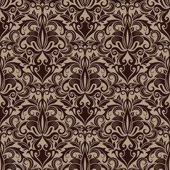 Seamless brown floral vector wallpaper pattern.