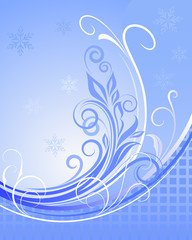 Fototapeta na wymiar Blue and white winter floral vector background.