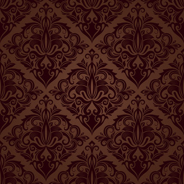 Seamless brown floral vector wallpaper pattern.