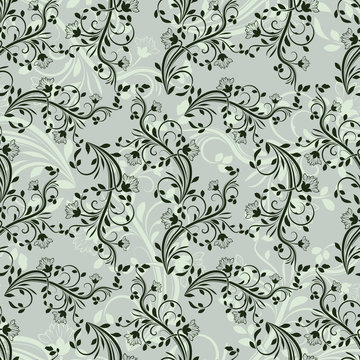 Seamless Green Floral Vector Wallpaper Pattern.