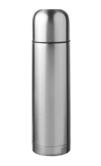 Metallic thermos isolated on white background