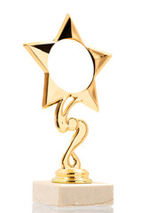 Gold trophy isolated on white background