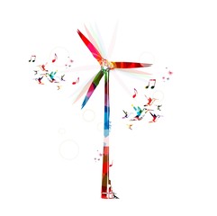 Colorful vector windmill background with hummingbirds