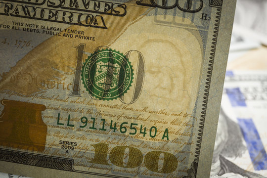 Close Up Watermark On New U.S. One Hundred Dollar Bill
