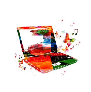 Colorful vector laptop background with butterflies.