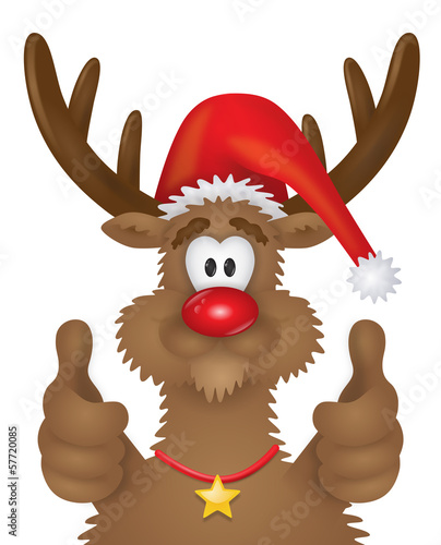 "Lustiges Weihnachts-Rentier mit zwei Daumen hoch, freigestellt 