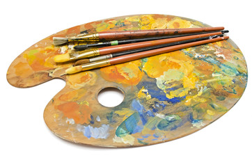 Paint brushes on a palette