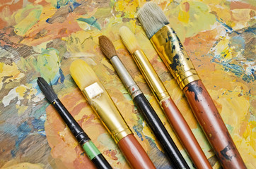 Paint brushes on a palette