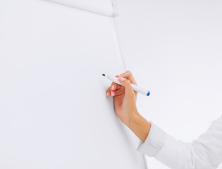 businesswoman working with flip board in office