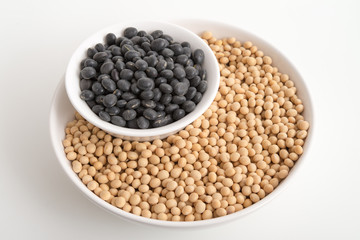 Gelbe und schwarze Sojabohnen