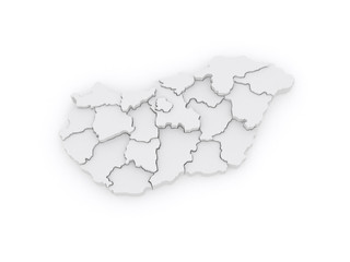 Three-dimensional map of Hungary.