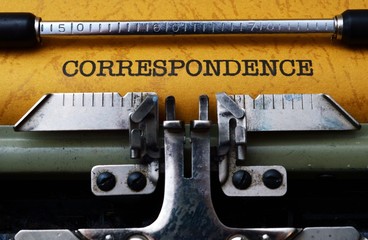 Correspondence text on typewriter