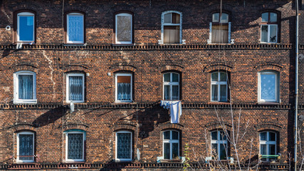 Facade of a typical miners house in Bytom, Poland.