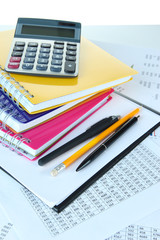 Office supplies and documents close up