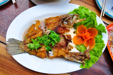 Fried snapper with chili sauce