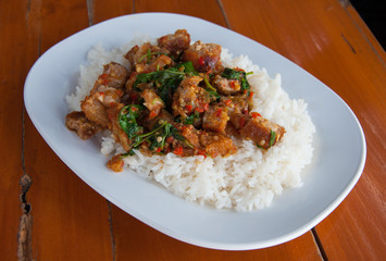 Fried rice with basil pork