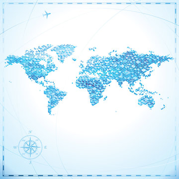 Geometric pixel shape World map background.