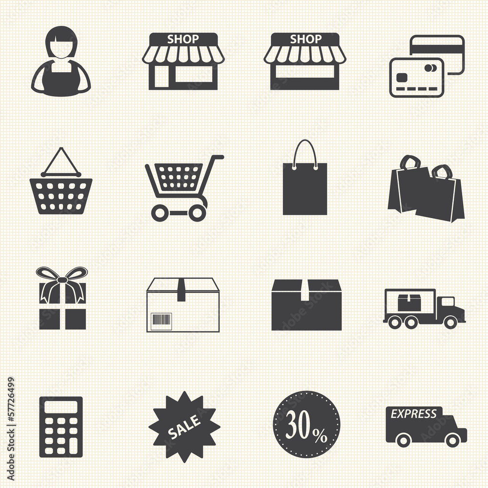 Wall mural shopping mall and delivery icons set on texture background