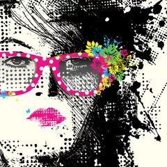 Stickers pour porte Visage de femme Femmes en lunettes de soleil