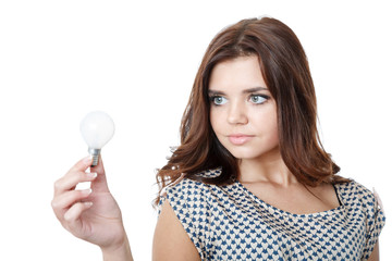 young female holding bulb
