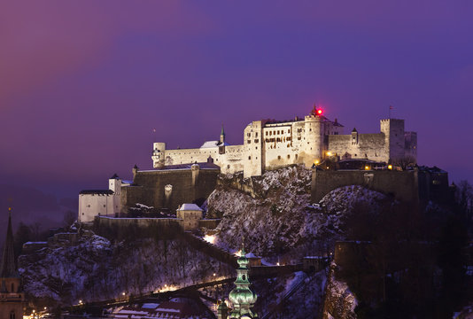 City And Castle Hohensalzburg At Sunset