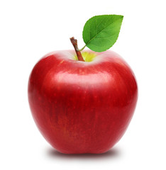 Red apple with leaf isolated