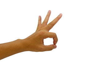 Okay Gesture of man hand on white background