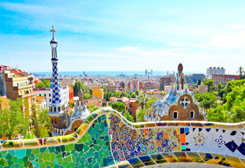 The Famous Summer Park Guell over bright blue sky in Barcelona - 57731660