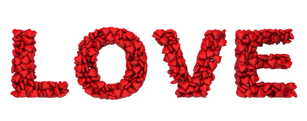 E letter made of little hearts