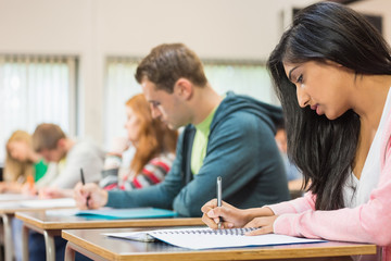 Young students writing notes in classroom