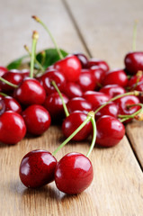 Organic Cherries on the wooden table