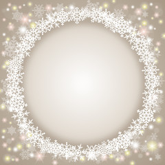 Winterlicher, runder Vektor-Hintergrund mit Eiskristallen, beige