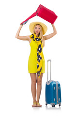 Woman going to summer vacation isolated on white