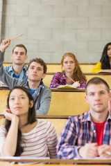 Concentrating students sitting at lecture hall