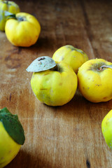 fresh quince on an old table