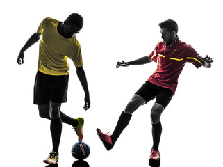 Fototapeta premium two men soccer player standing silhouette