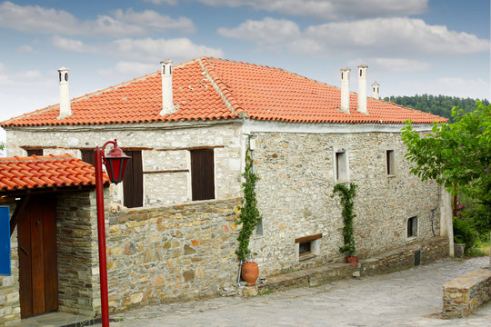 Fototapeta parthenonas old greek village street
