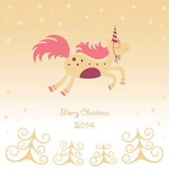 Christmas card with a running horse dreamy