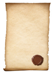Old paper with wax seal or wafer isolated