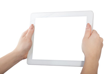 Women's hands with a tablet isolated