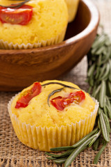 Savory muffins with corn flour, tomatoes and rosemary
